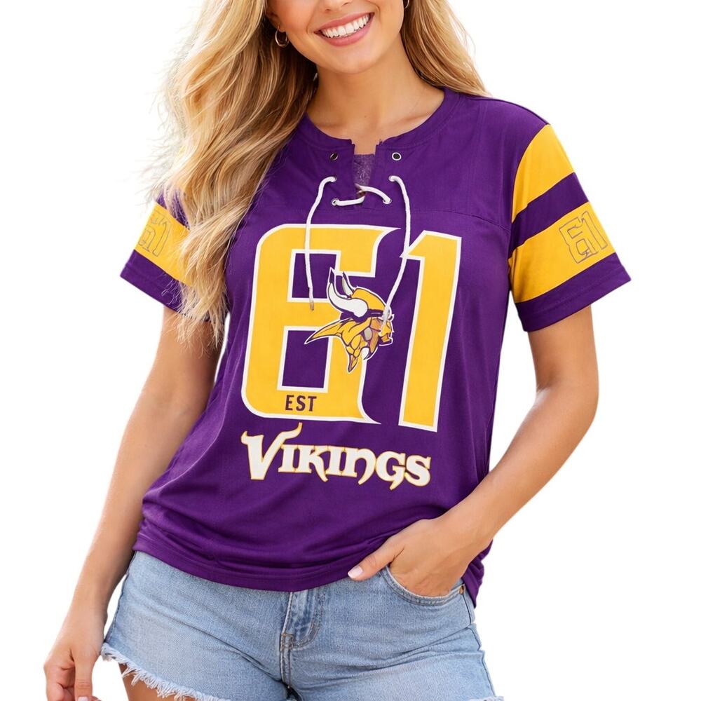NFL Minnesota Vikings Women’s Medium Jersey Shirt Purple & Yellow NWT